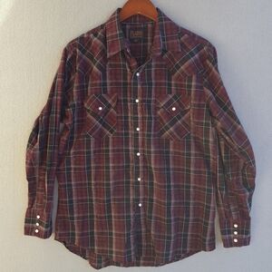 Plains Western Wear Red Plaid Cowboy Pearl Buttons Mens Medium